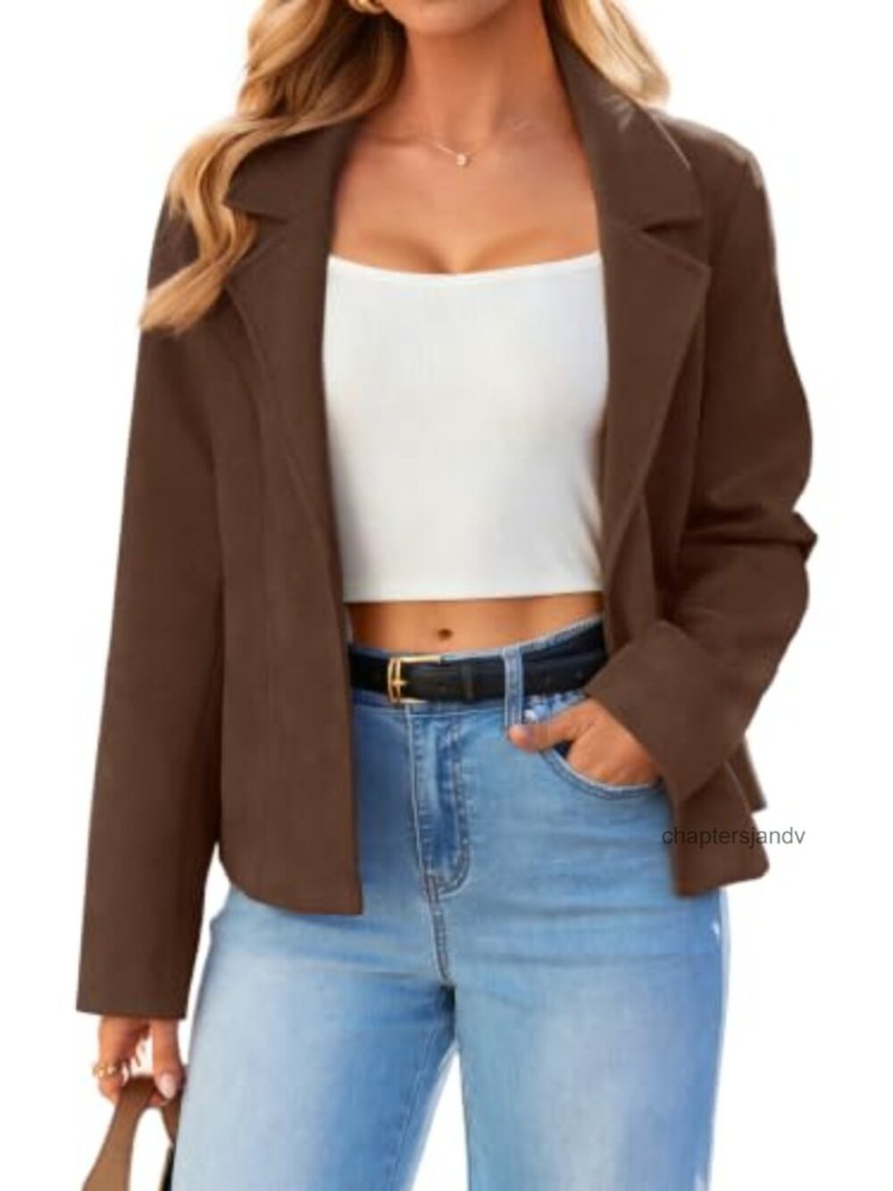 Faux Suede Lightweight Cropped Jacket Open Front Notch Lapel Women